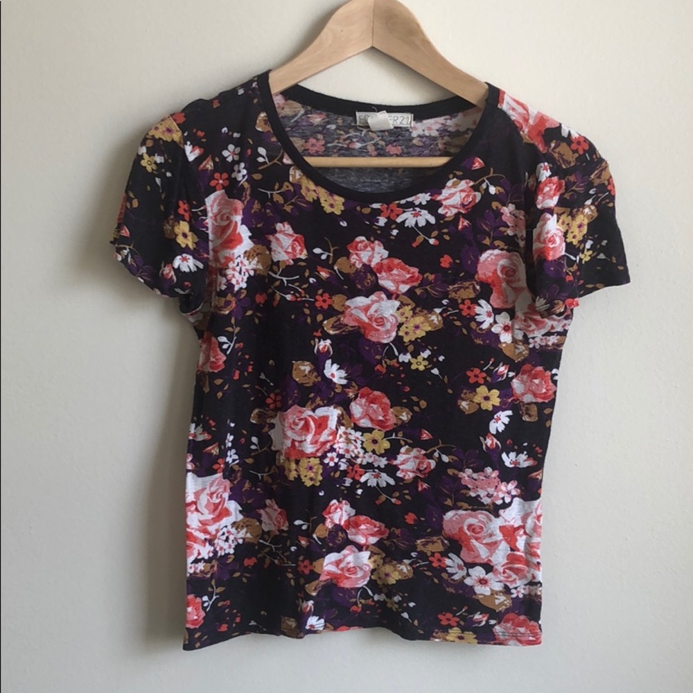 Forever 21 Floral Top - Black, Purple, Pink - Small